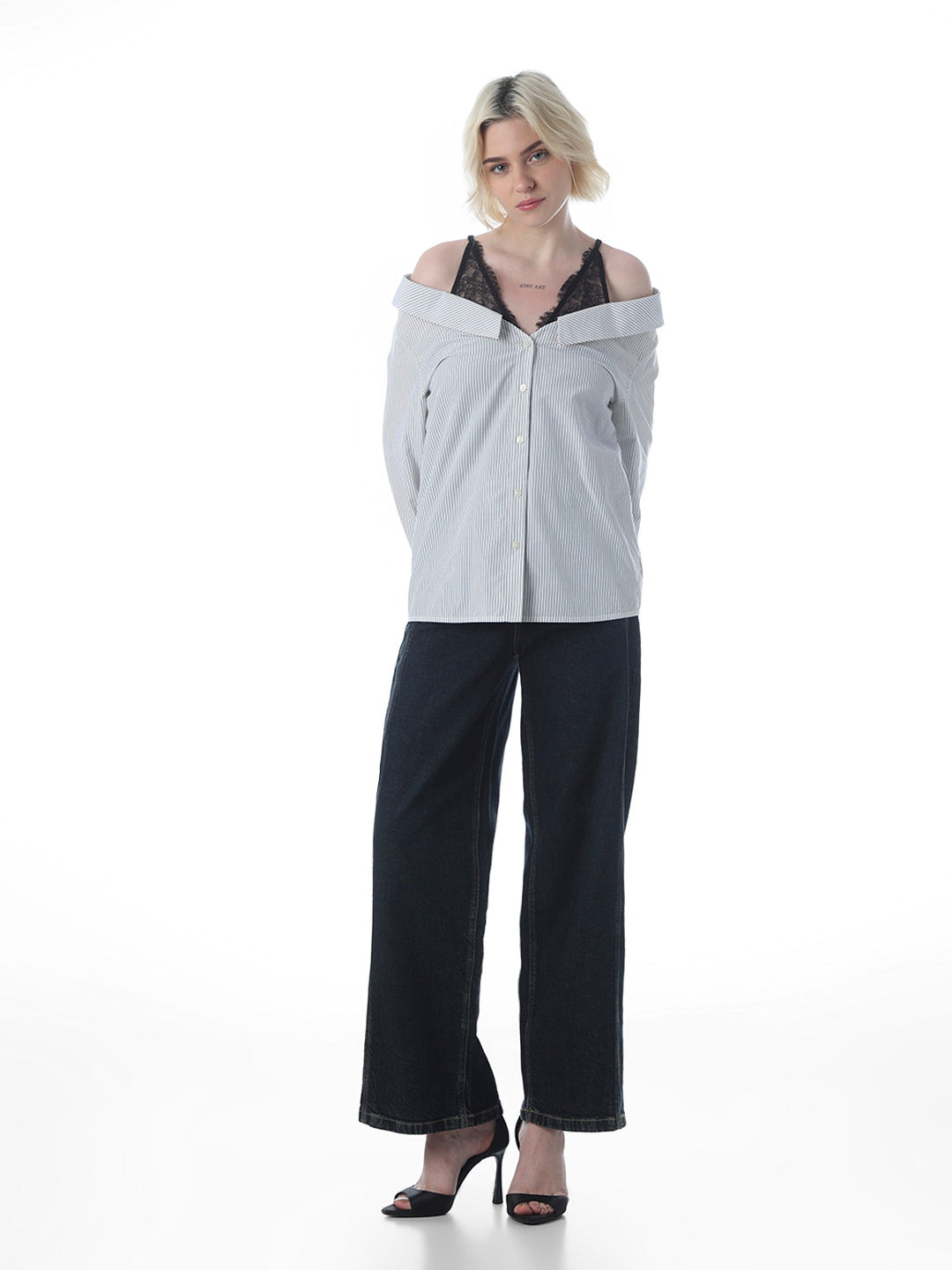 White Striped Lace Detail Shirt