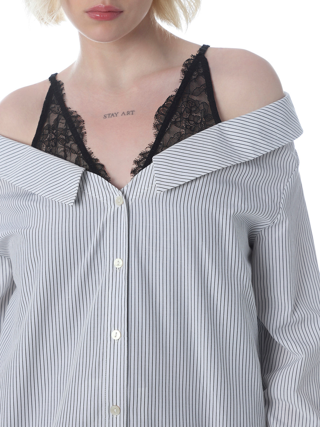 White Striped Lace Detail Shirt