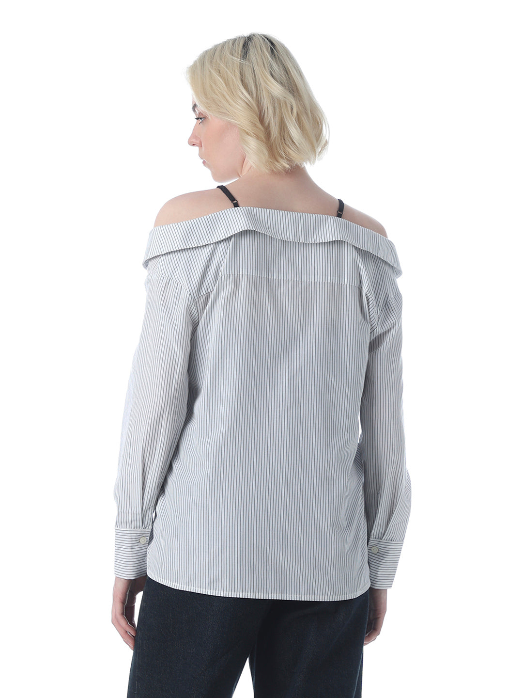 White Striped Lace Detail Shirt