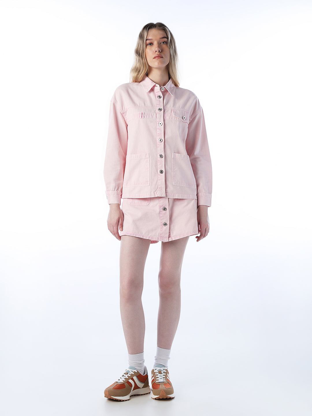 Washed Denim Shirt - Light Pink