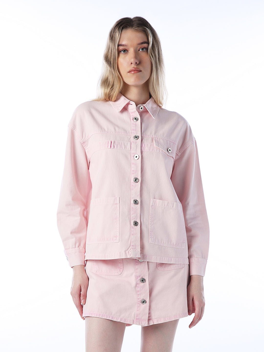 Washed Denim Shirt - Light Pink