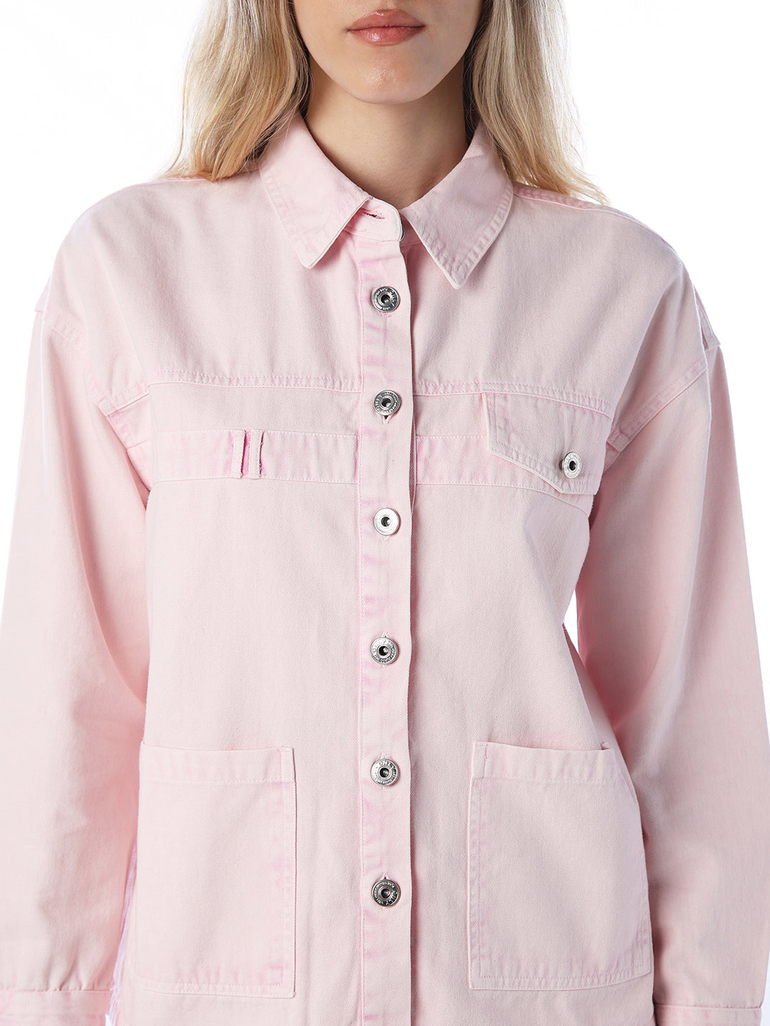 Washed Denim Shirt - Light Pink