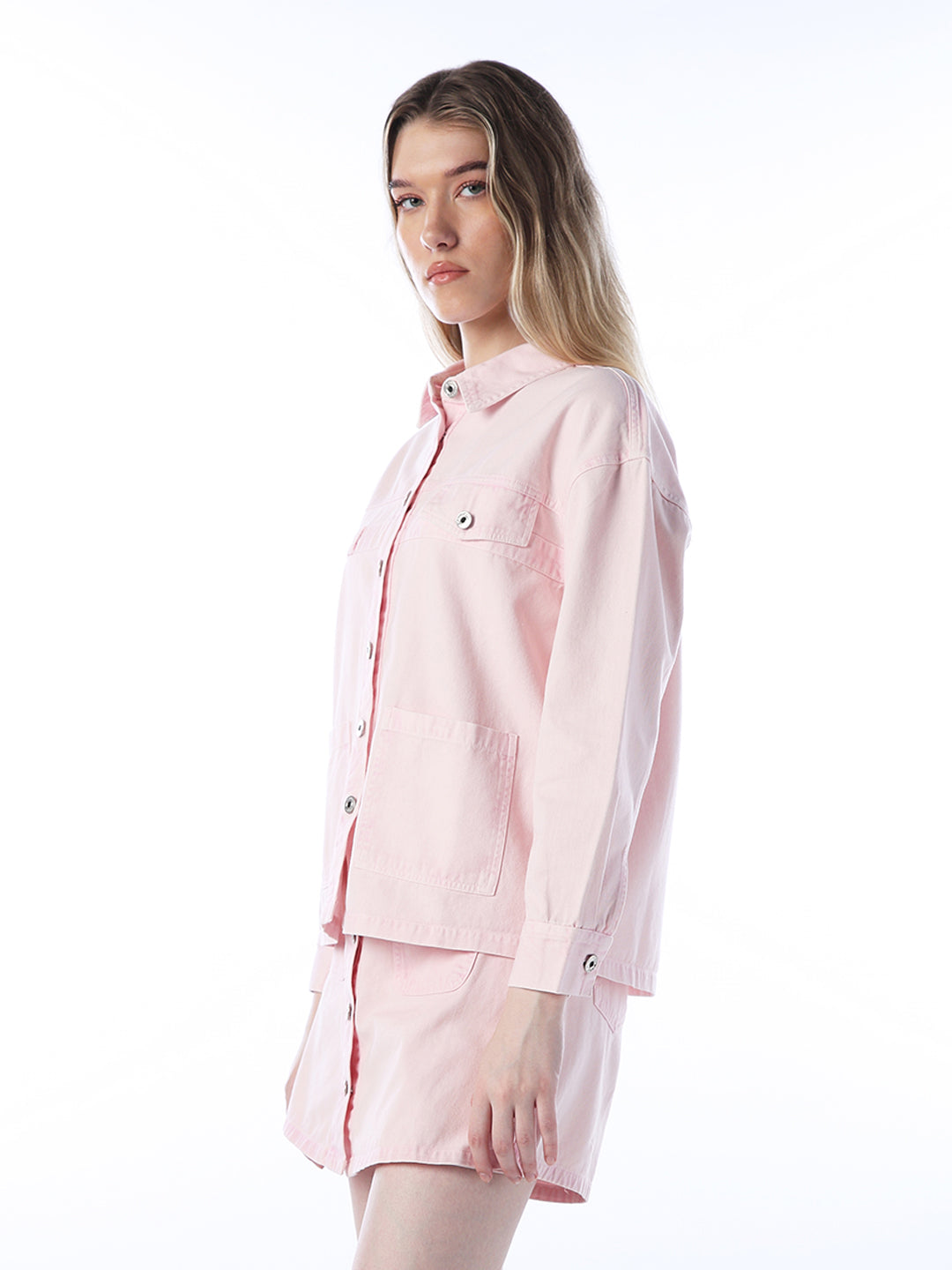 Washed Denim Shirt - Light Pink