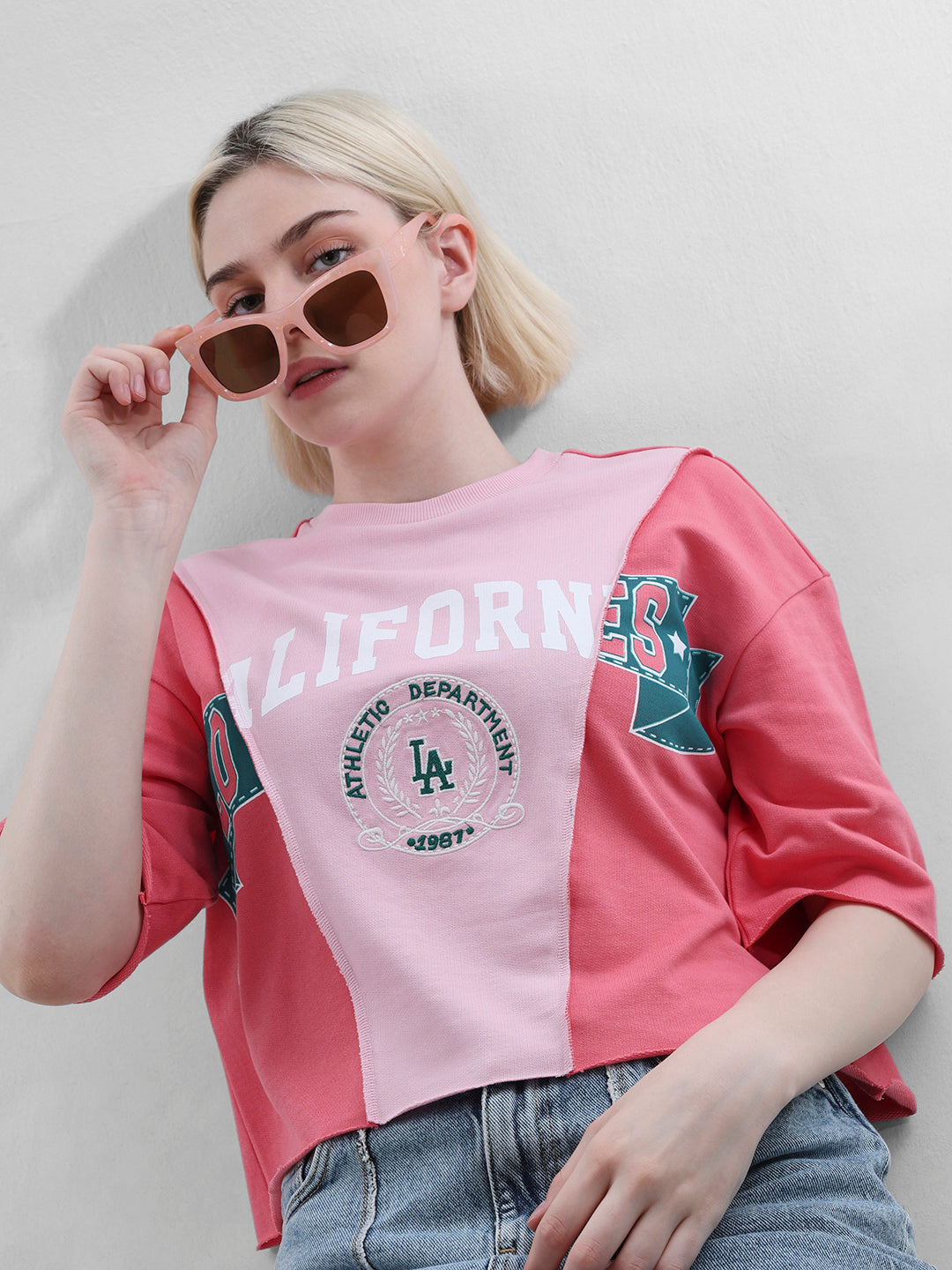 Pink Printed Cotton Sweatshirt