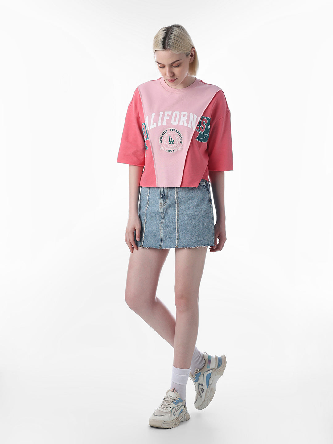 Pink Printed Cotton Sweatshirt