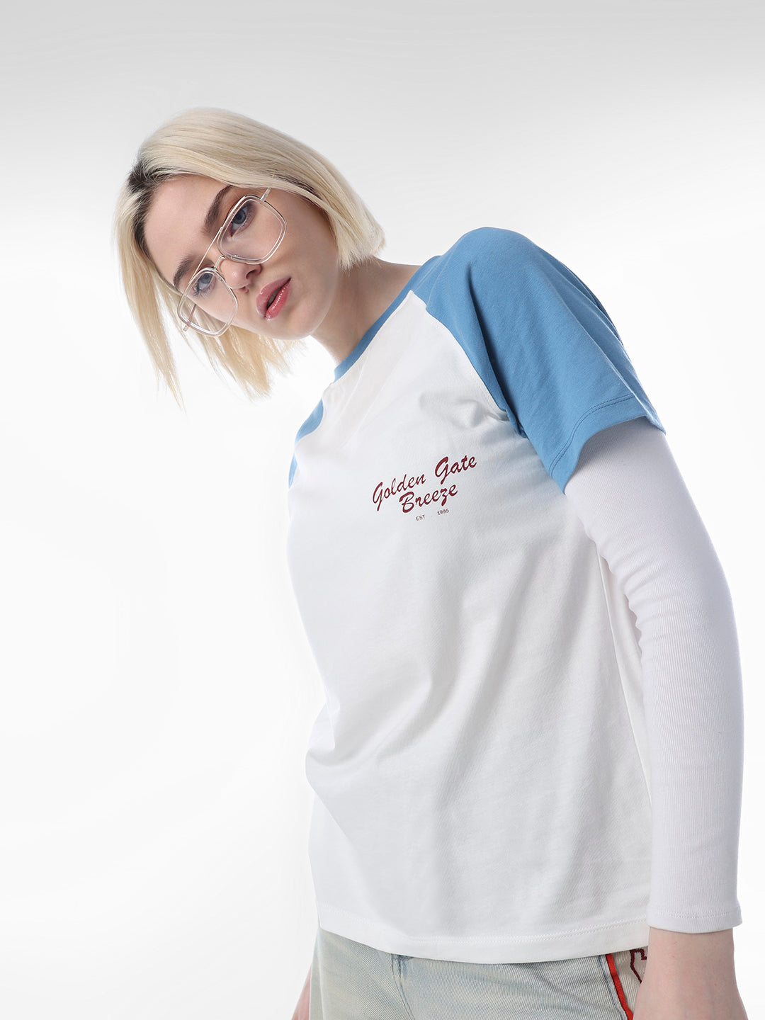 White Colourblocked T-shirt