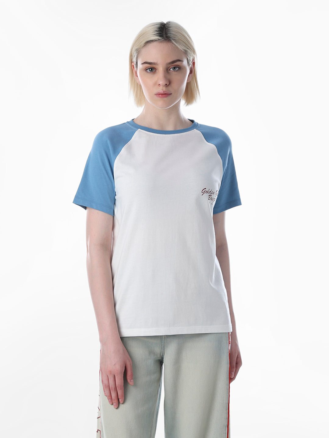 White Colourblocked T-shirt