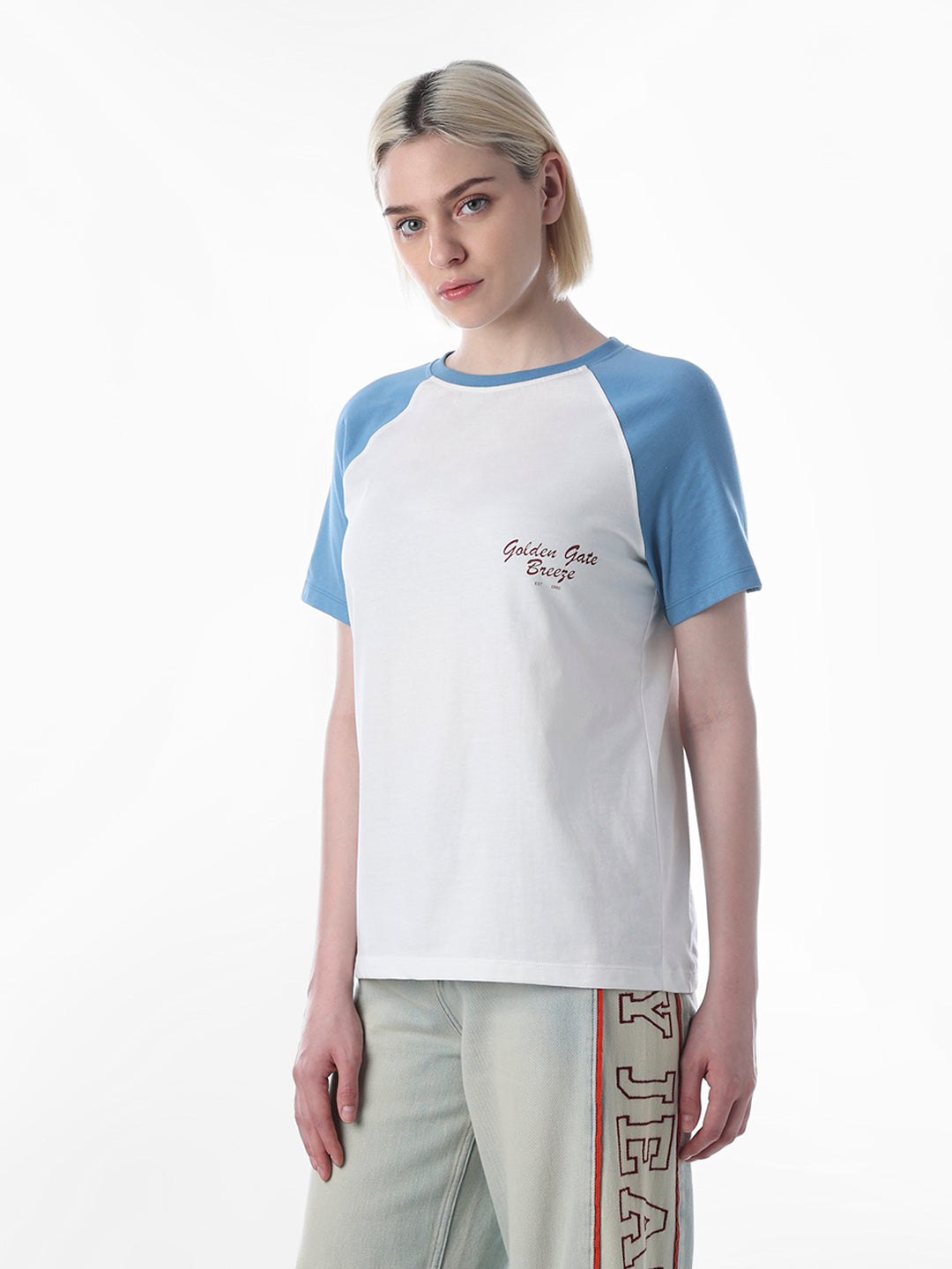 White Colourblocked T-shirt