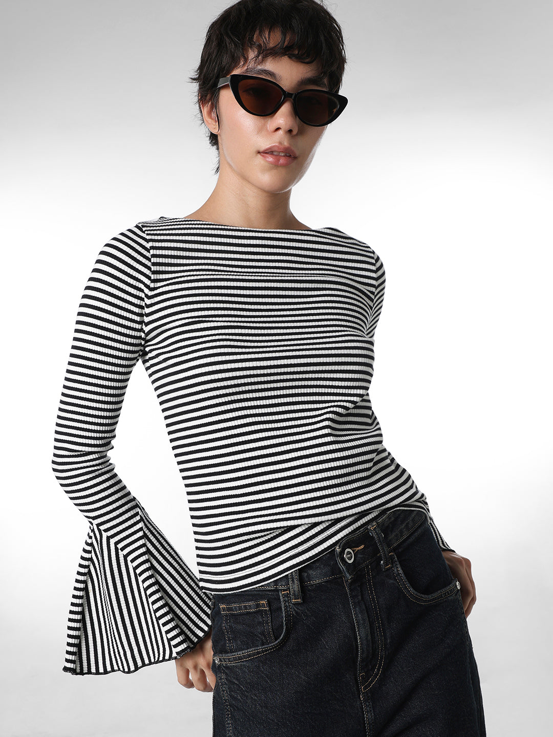 Black Striped Fitted Top