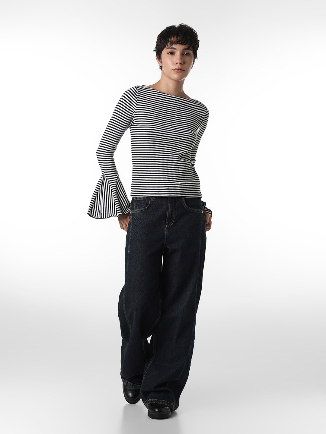 Black Striped Fitted Top