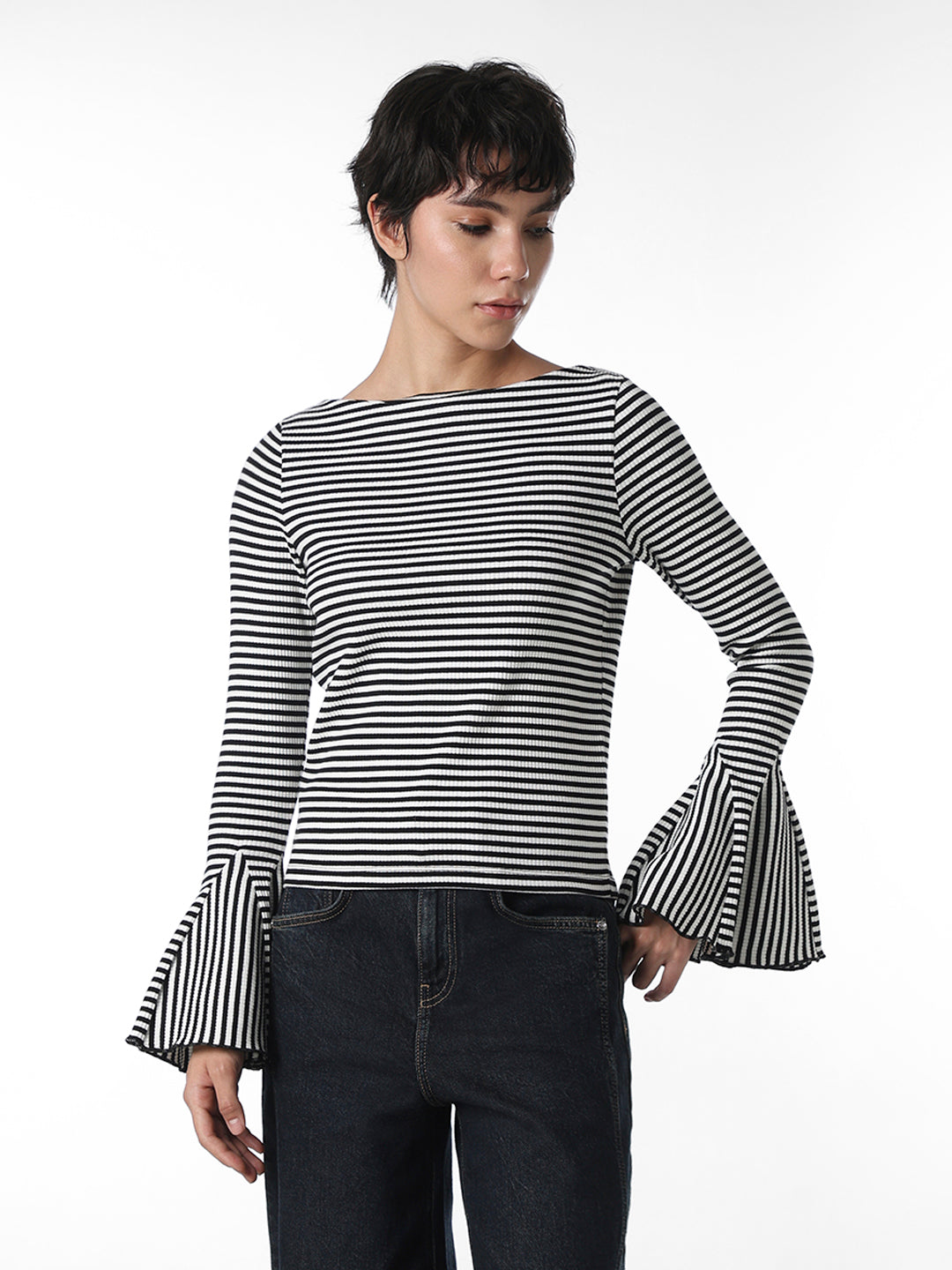 Black Striped Fitted Top