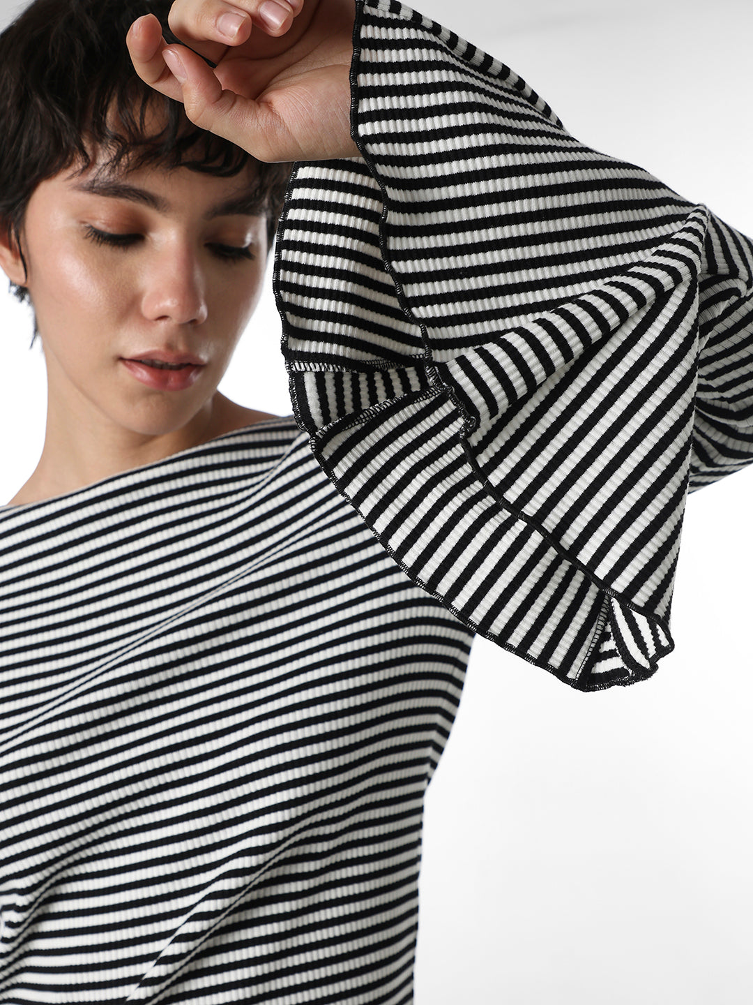 Black Striped Fitted Top