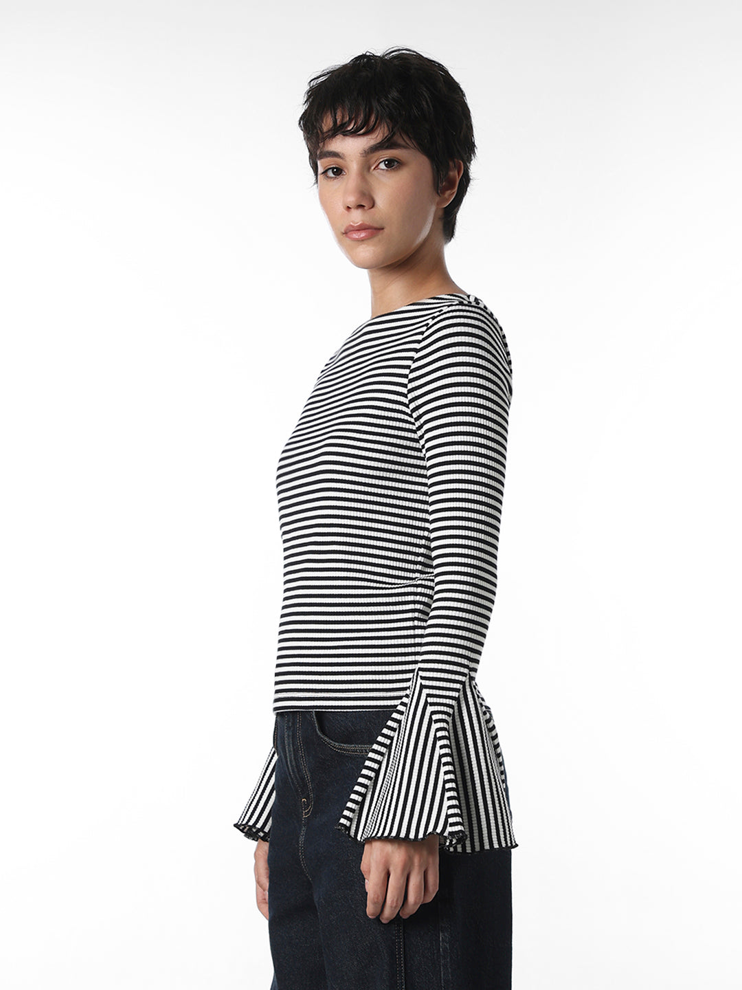 Black Striped Fitted Top
