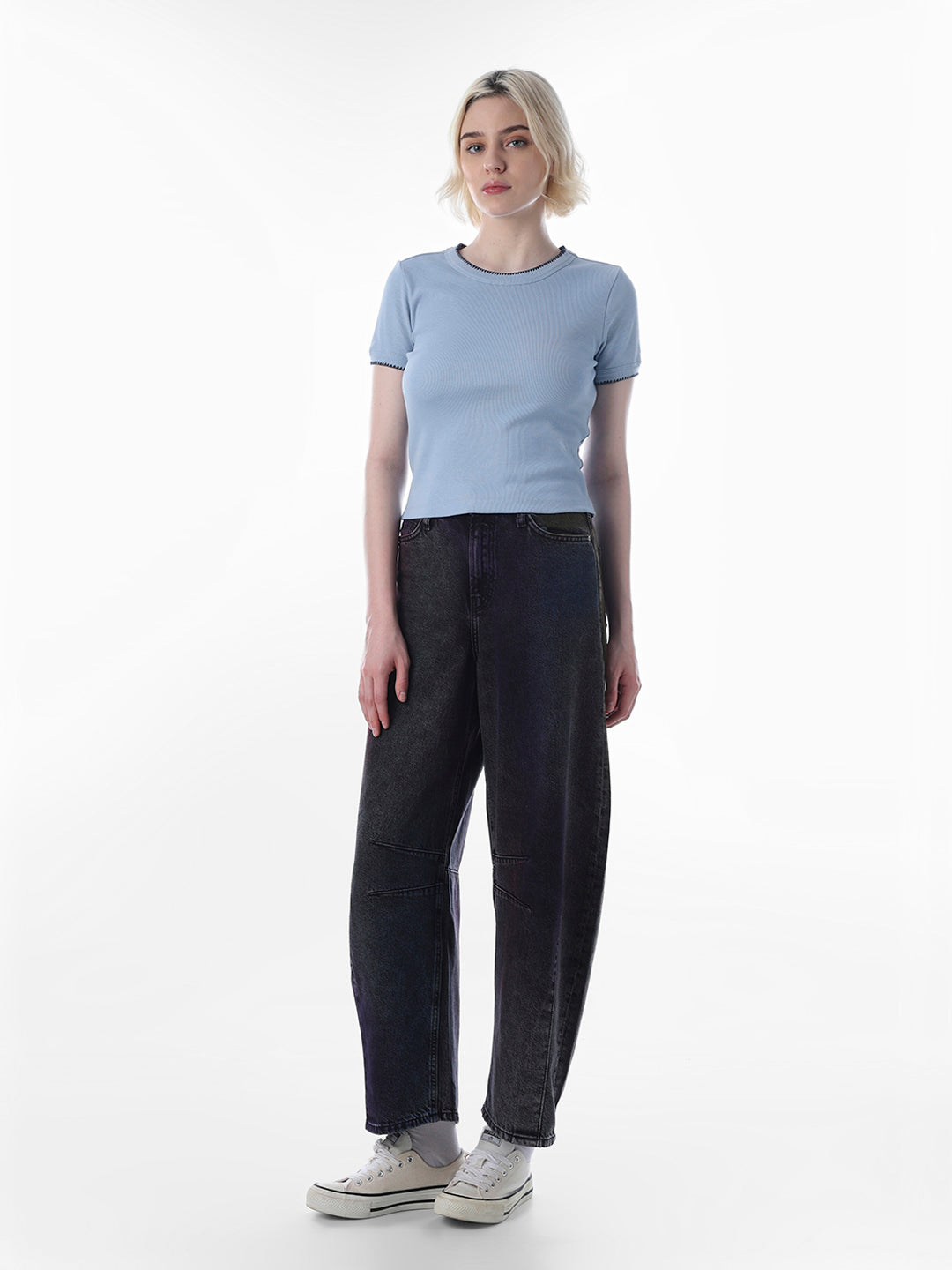 Blue Fitted Knit T-shirt