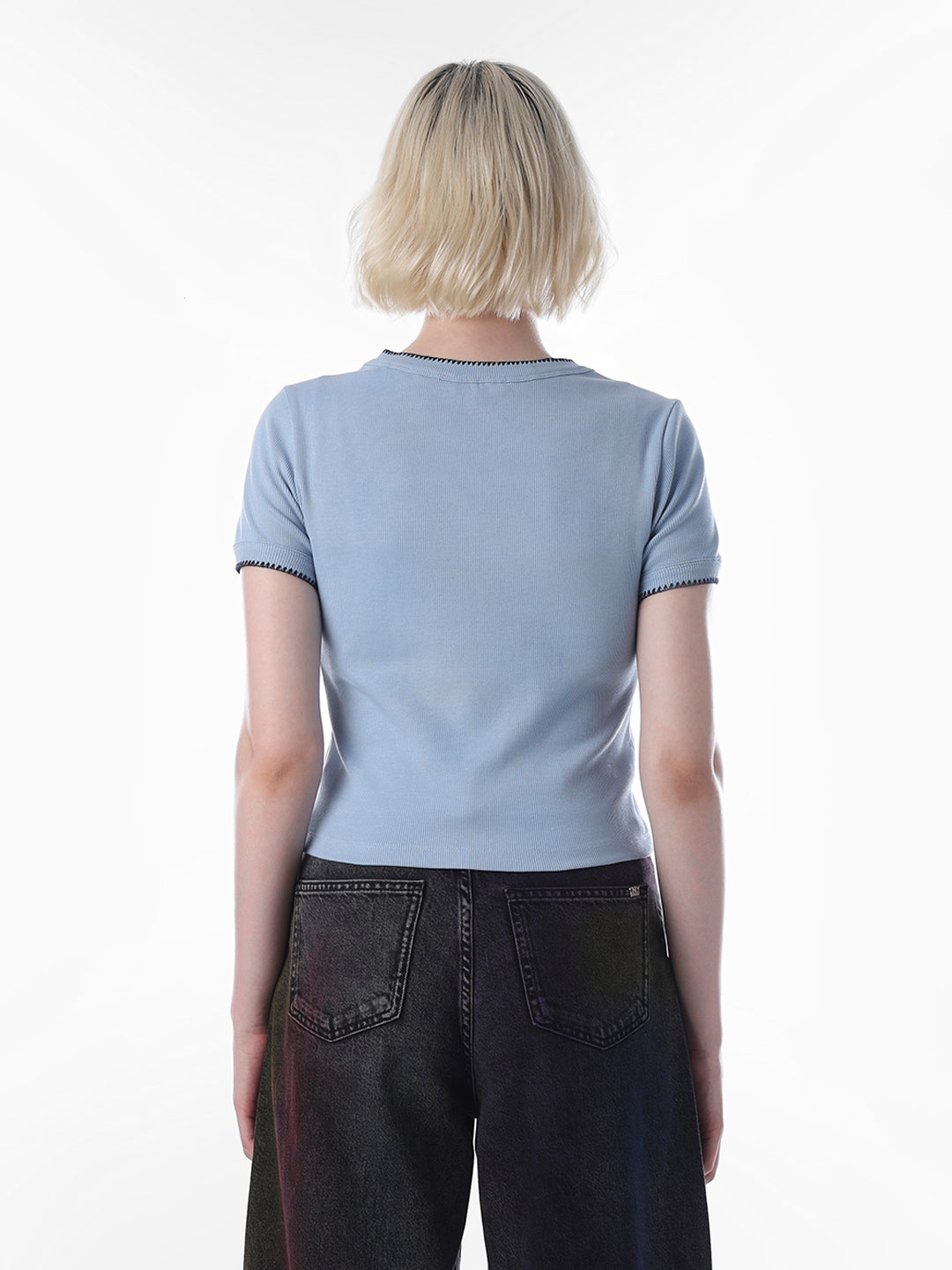 Blue Fitted Knit T-shirt