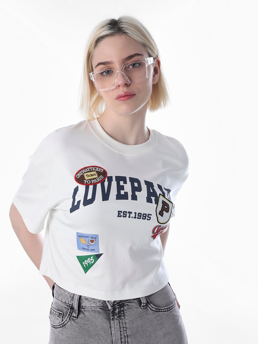 White Printed Boxy Fit Sweatshirt