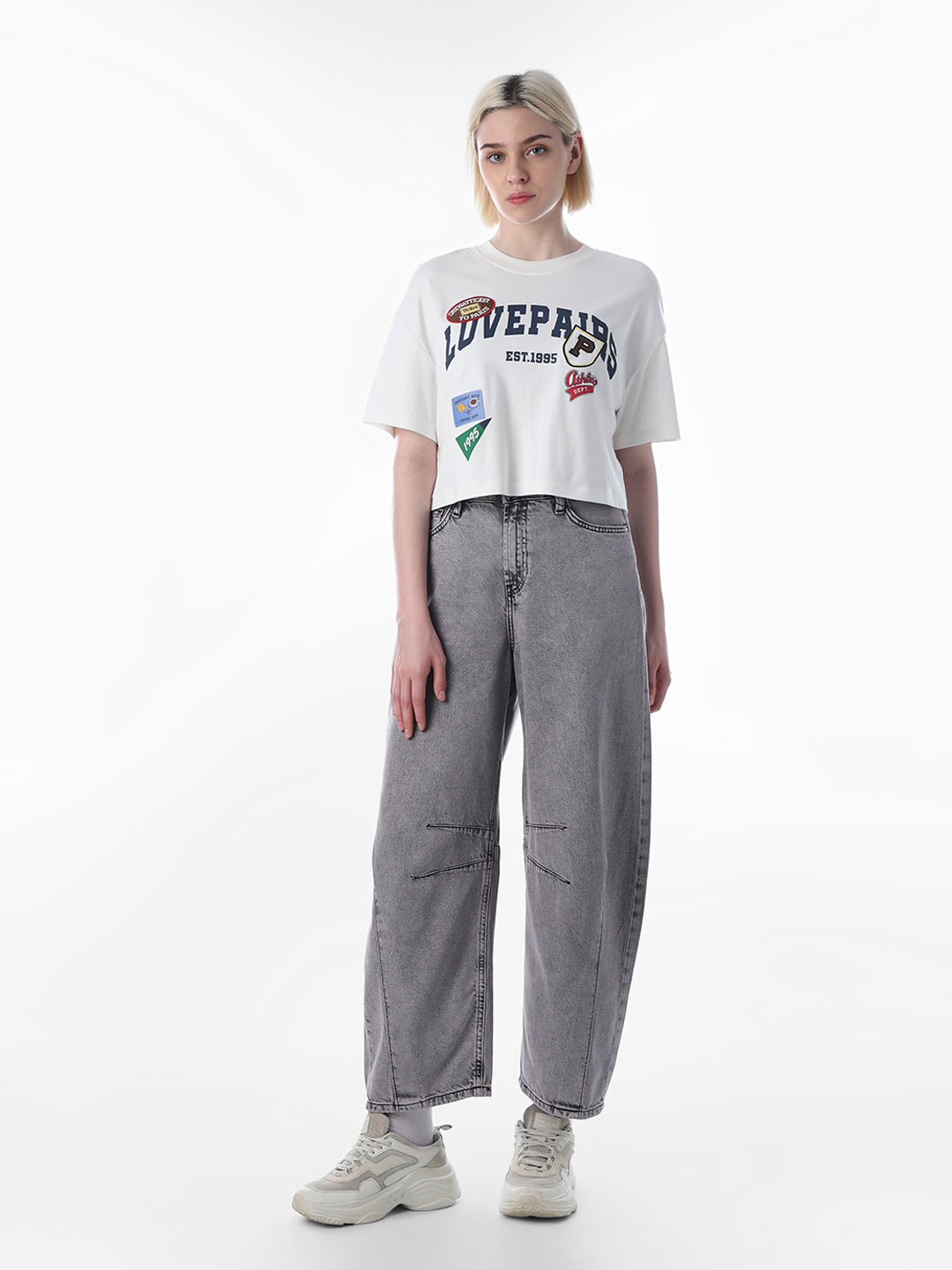 White Printed Boxy Fit Sweatshirt