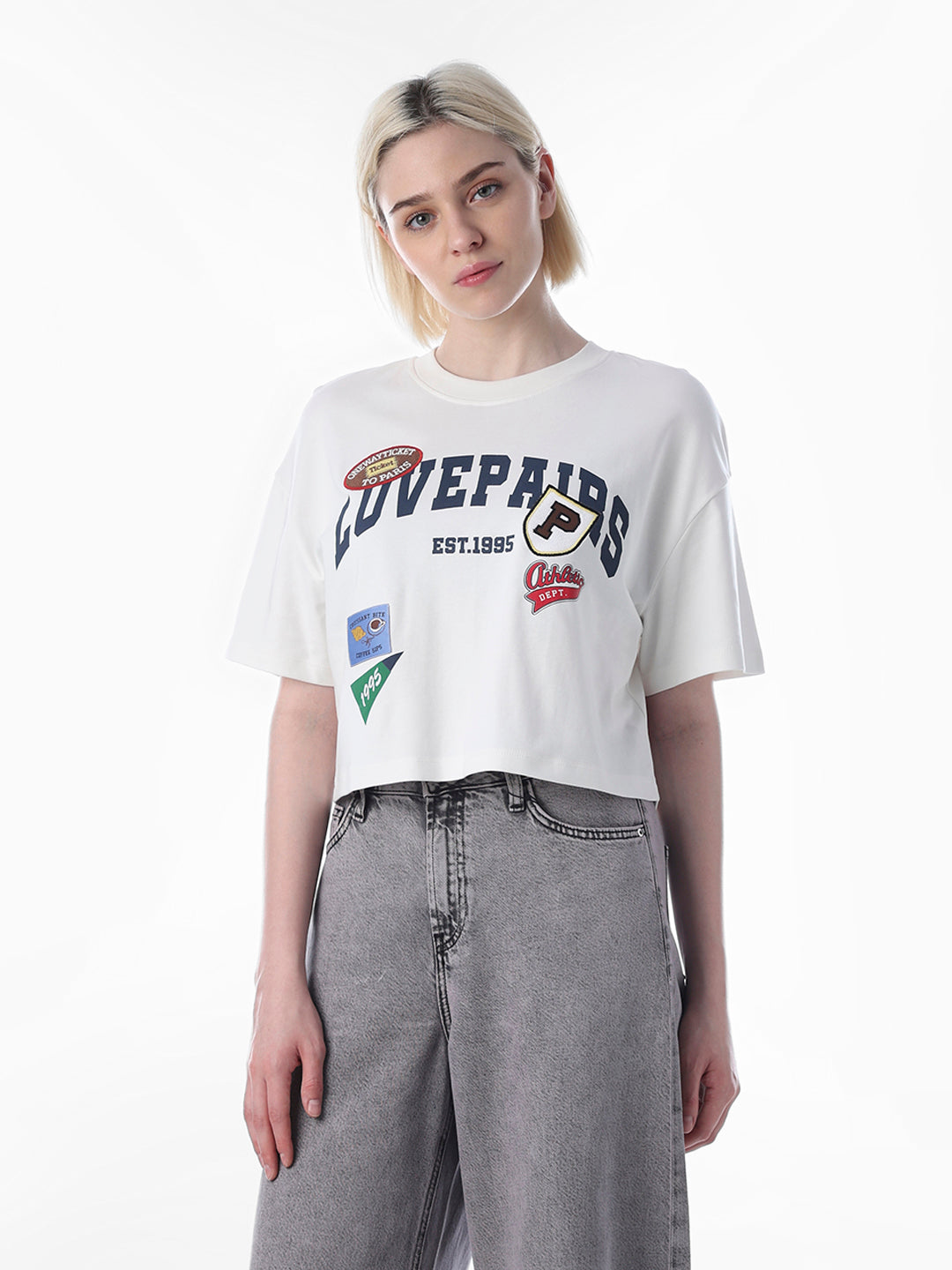 White Printed Boxy Fit Sweatshirt