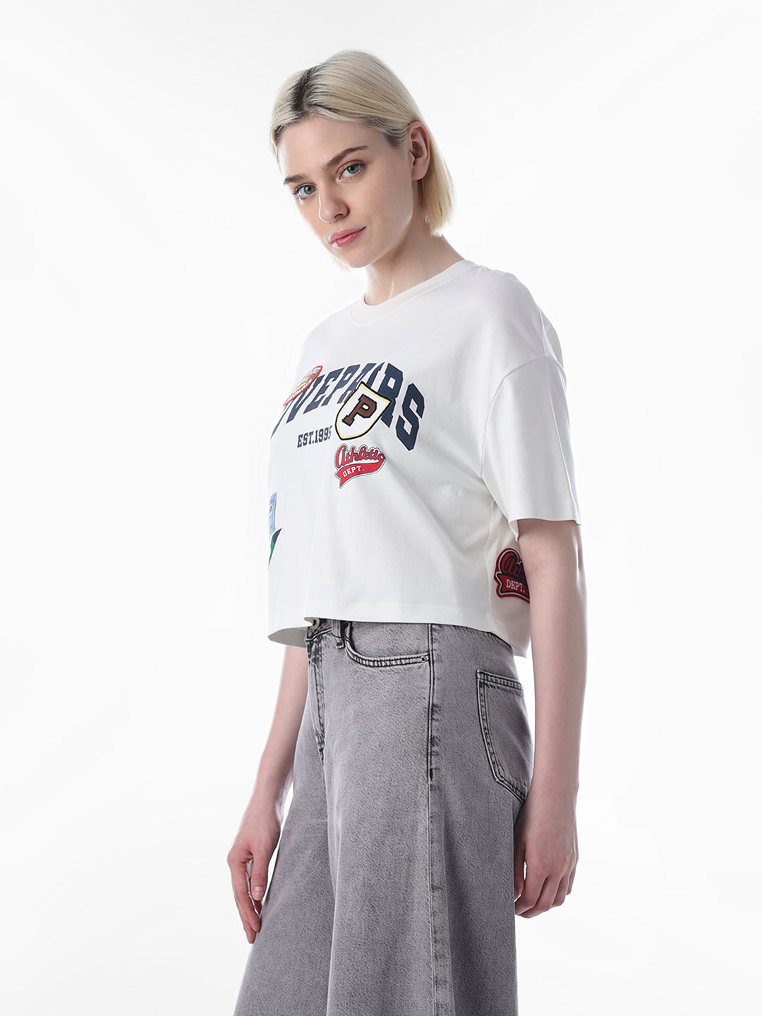 White Printed Boxy Fit Sweatshirt