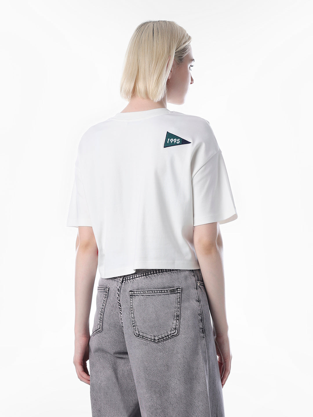 White Printed Boxy Fit Sweatshirt