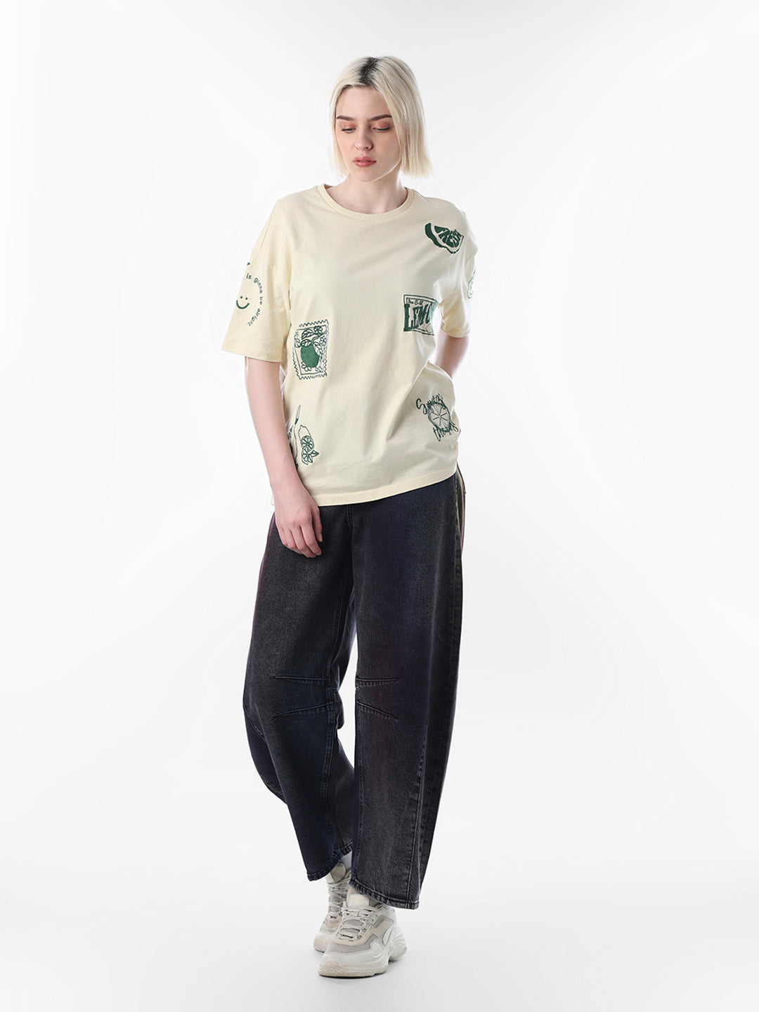 Yellow Printed Cotton T-shirt