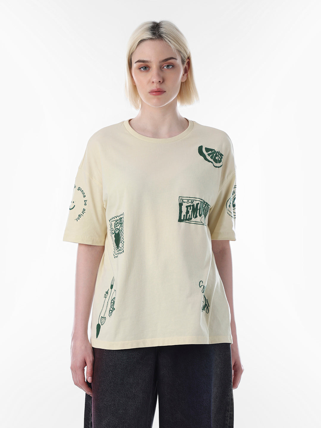 Yellow Printed Cotton T-shirt