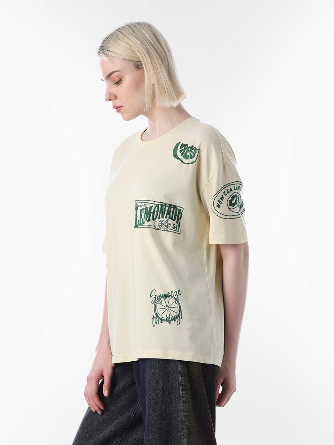 Yellow Printed Cotton T-shirt