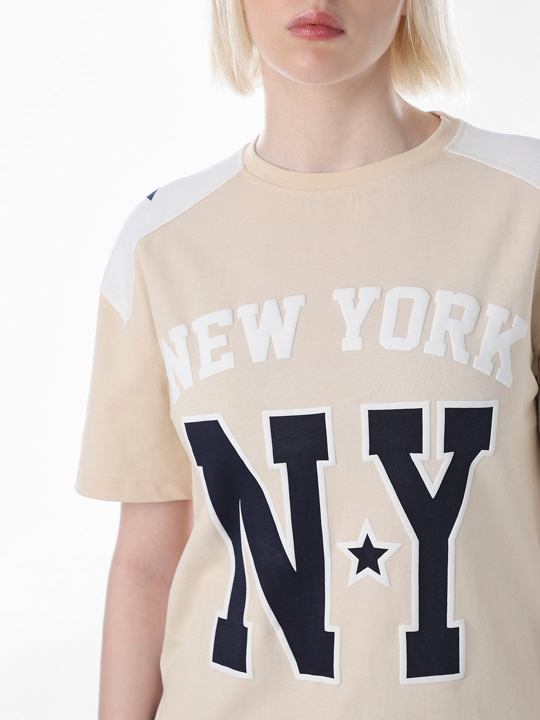 Beige Printed Cotton T-shirt