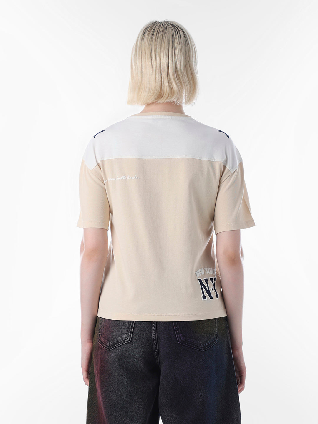 Beige Printed Cotton T-shirt