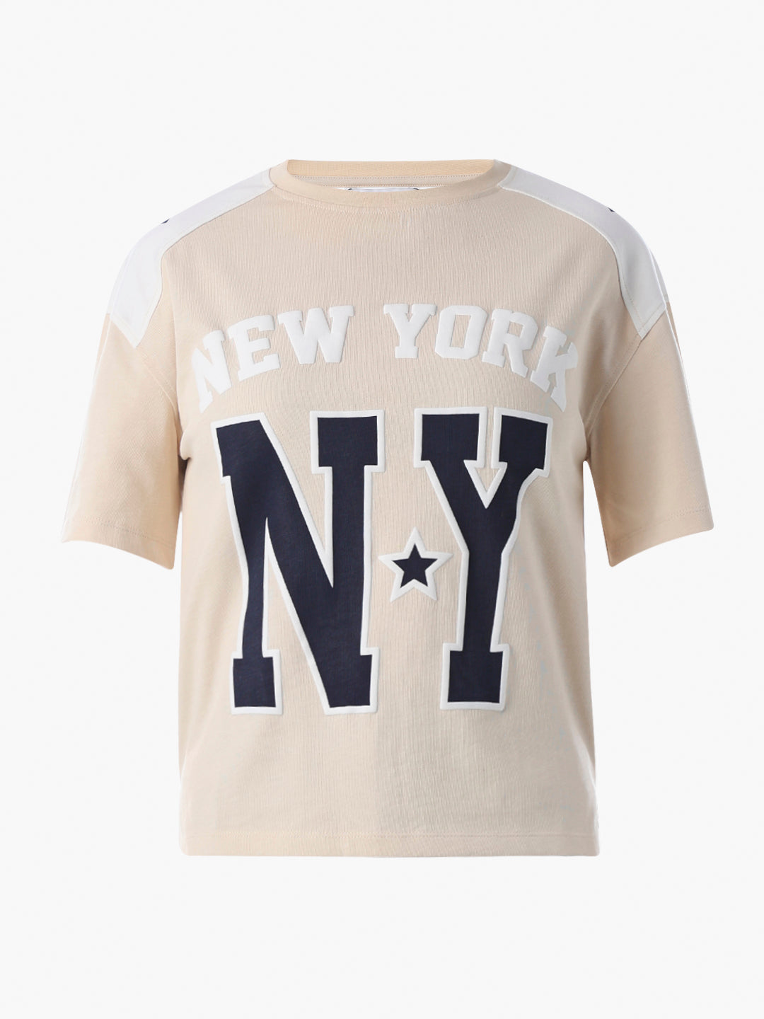 Beige Printed Cotton T-shirt