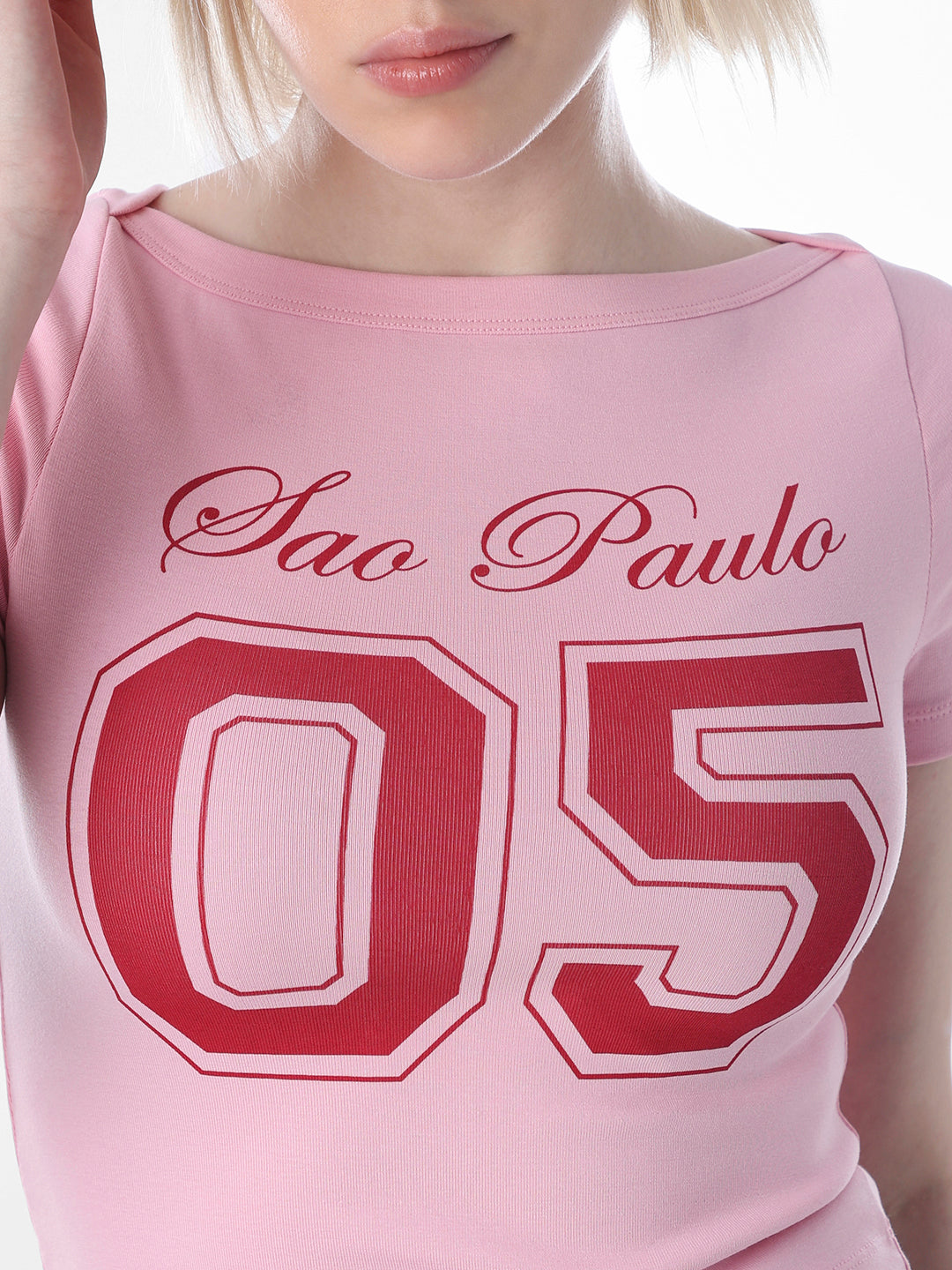 Pink Printed Fitted Cropped T-shirt