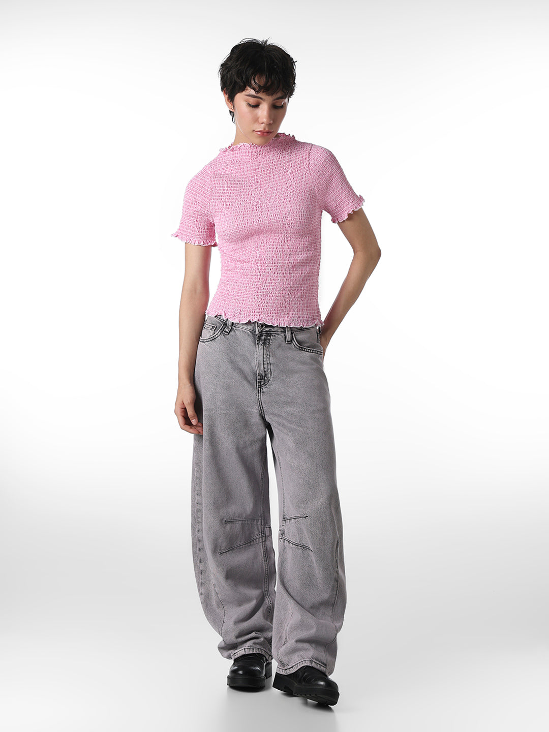 Pink Smocked Fitted Top