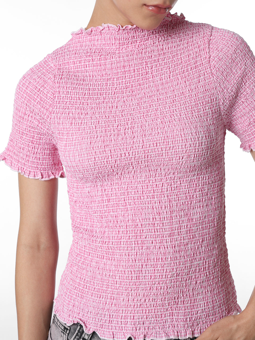 Pink Smocked Fitted Top