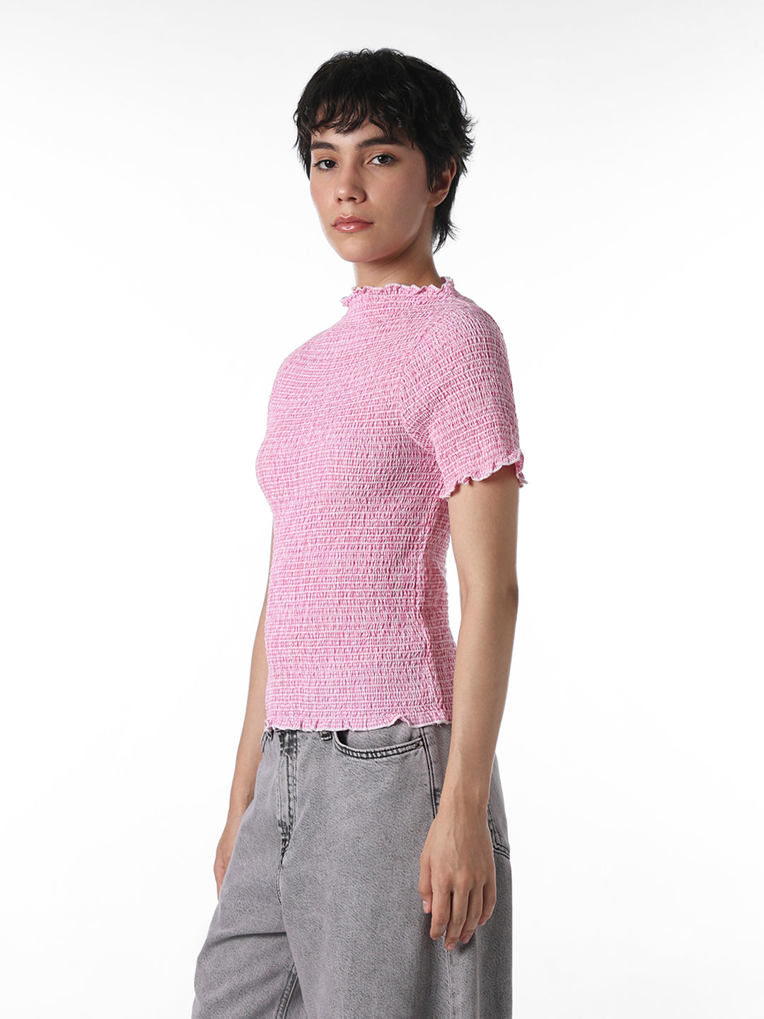 Pink Smocked Fitted Top