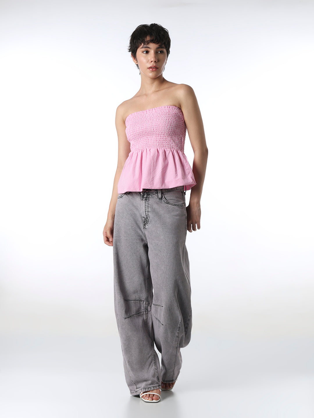 Pink Smocked Peplum Top