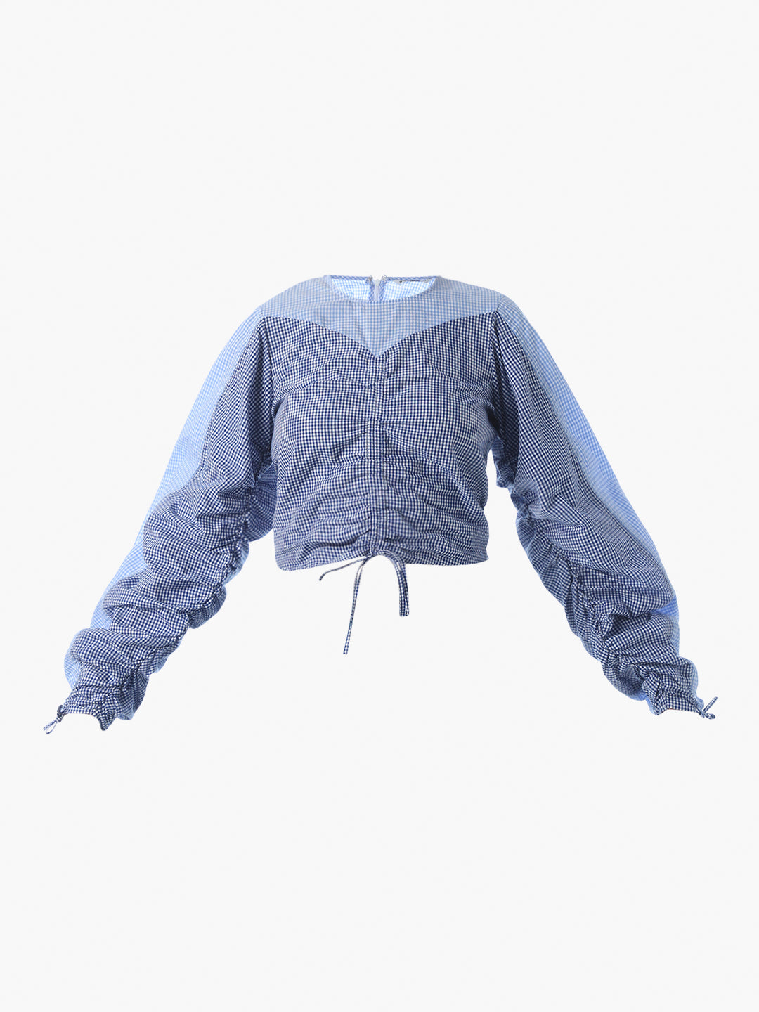 Blue Check Ruched Cotton Top