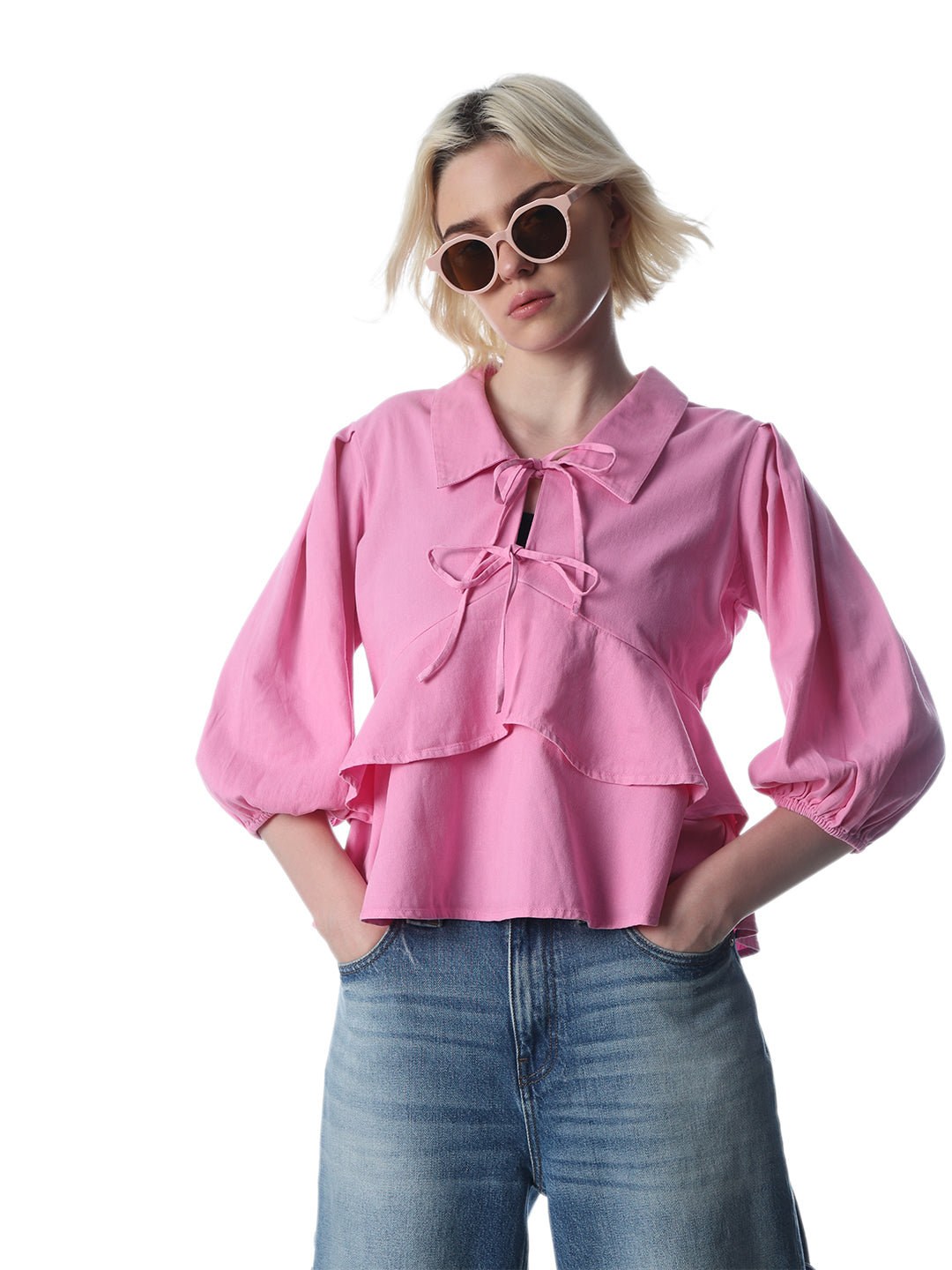 Pink Layered Peplum Shirt