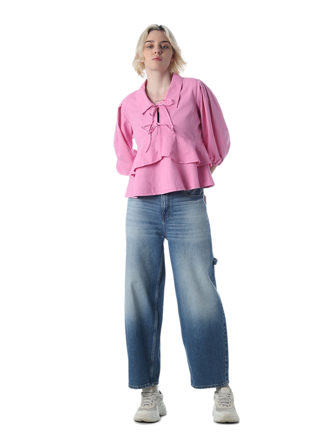 Pink Layered Peplum Shirt