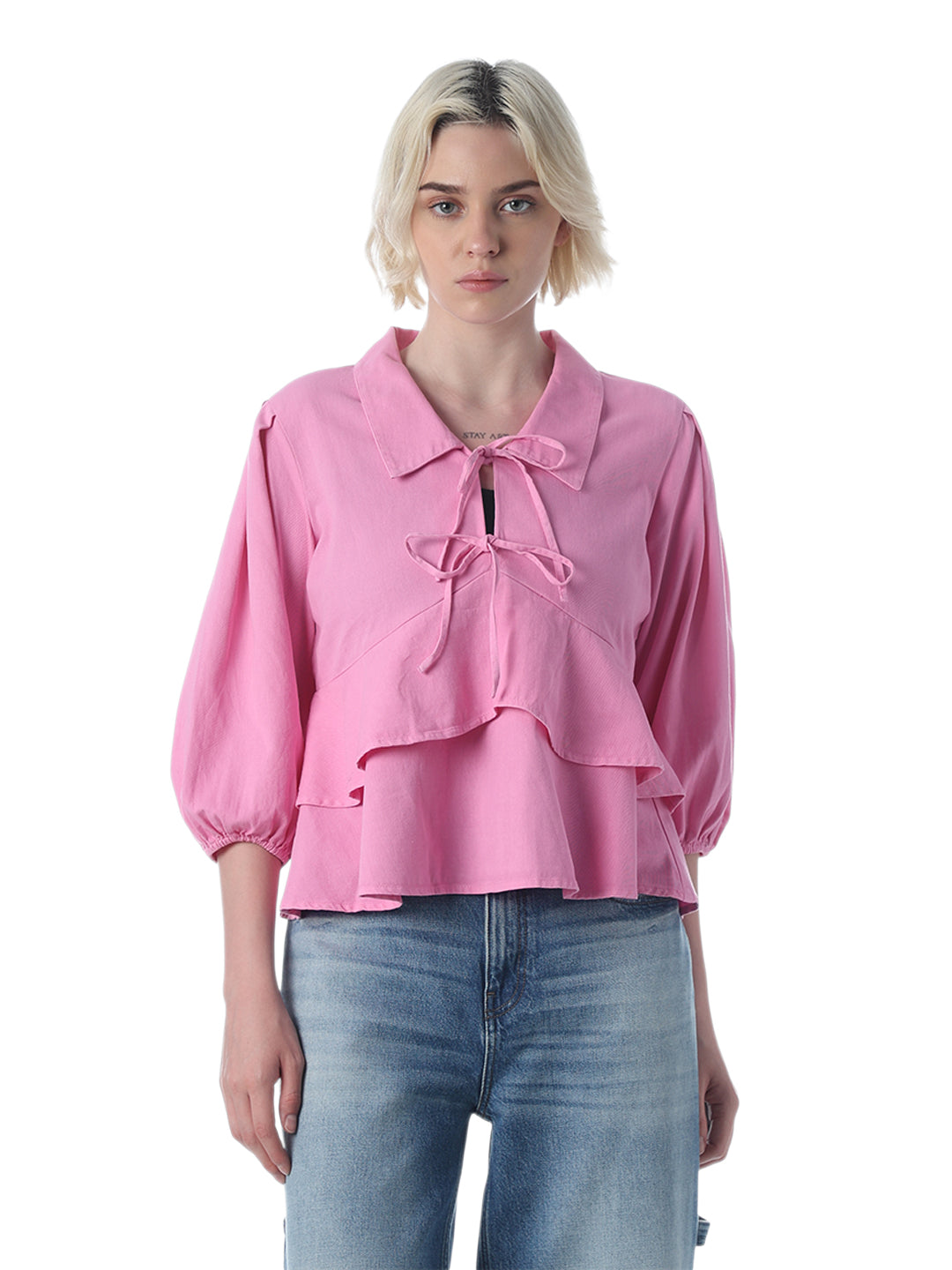 Pink Layered Peplum Shirt