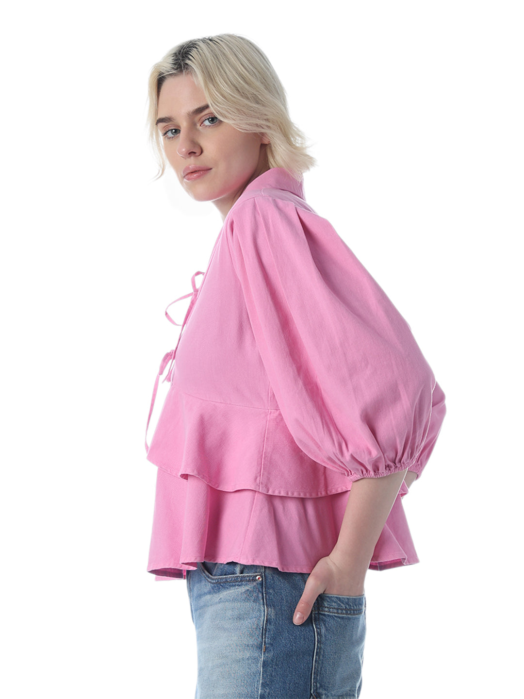 Pink Layered Peplum Shirt