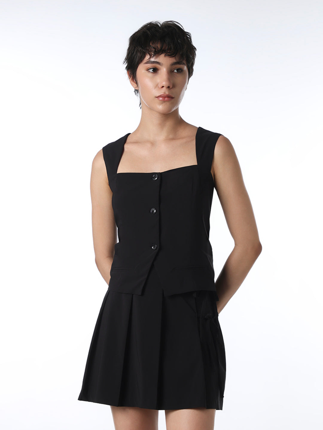 Black Short Waistcoat Top