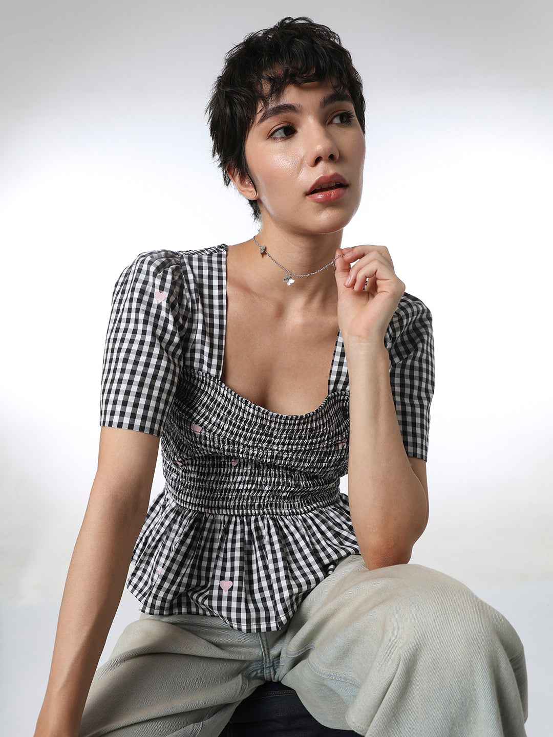 White Smocked Peplum Top