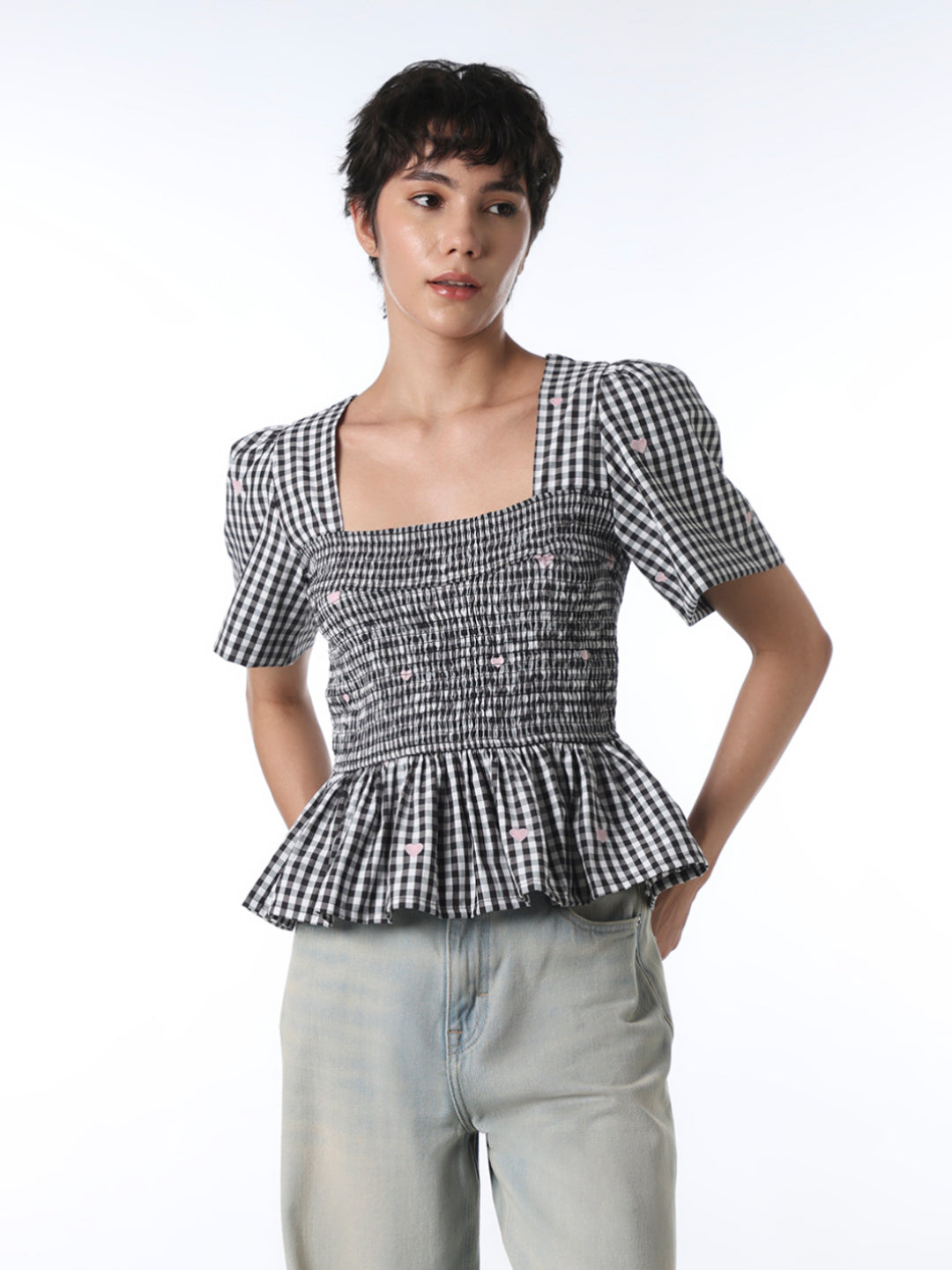 White Smocked Peplum Top