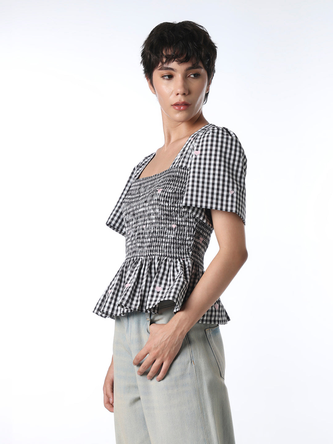 White Smocked Peplum Top