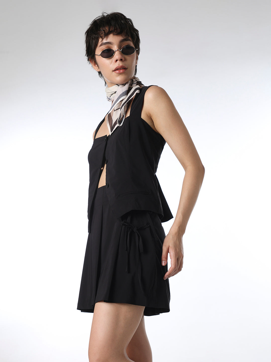 Black High Rise Pleated Skort