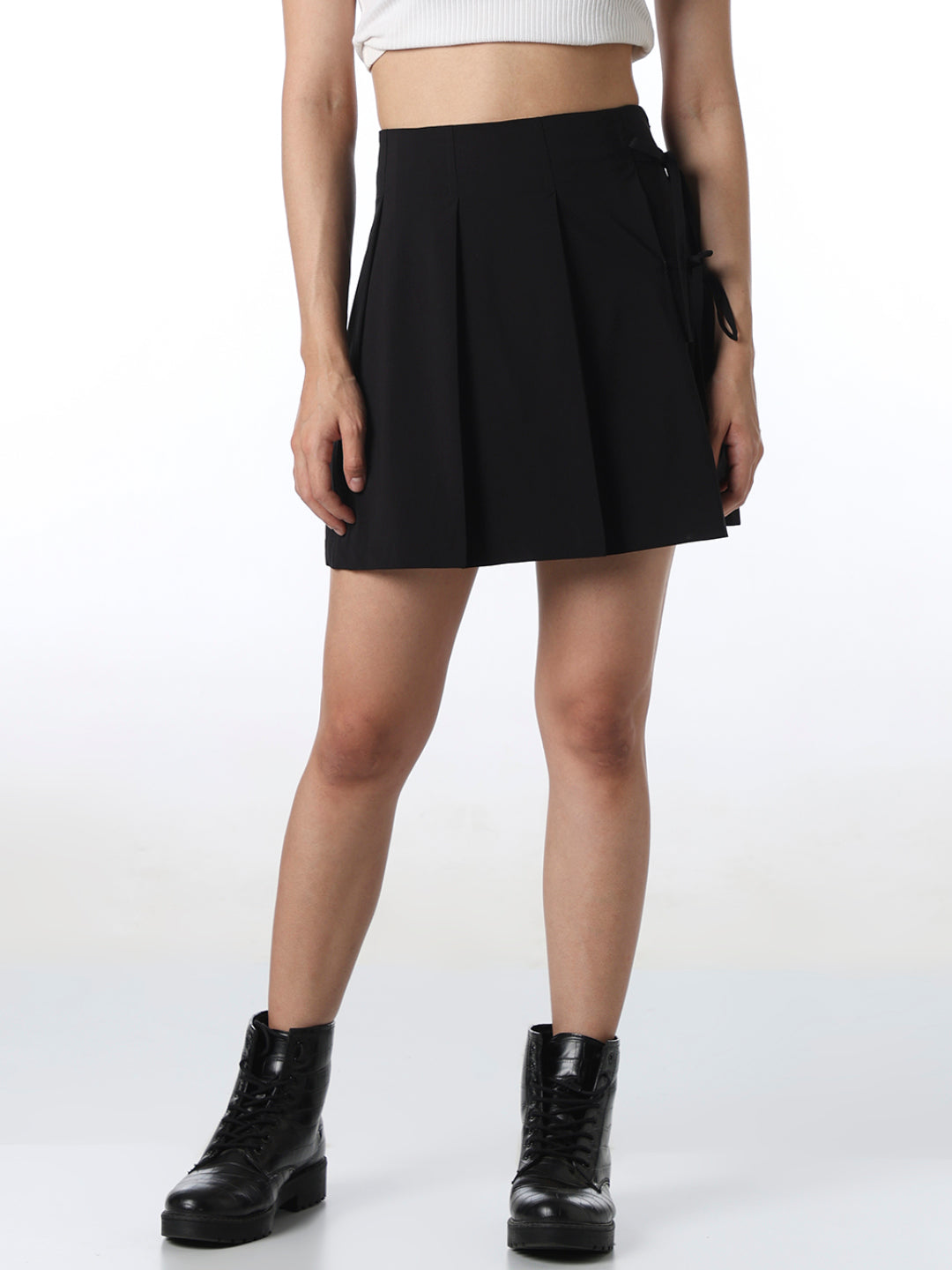 Black High Rise Pleated Skort