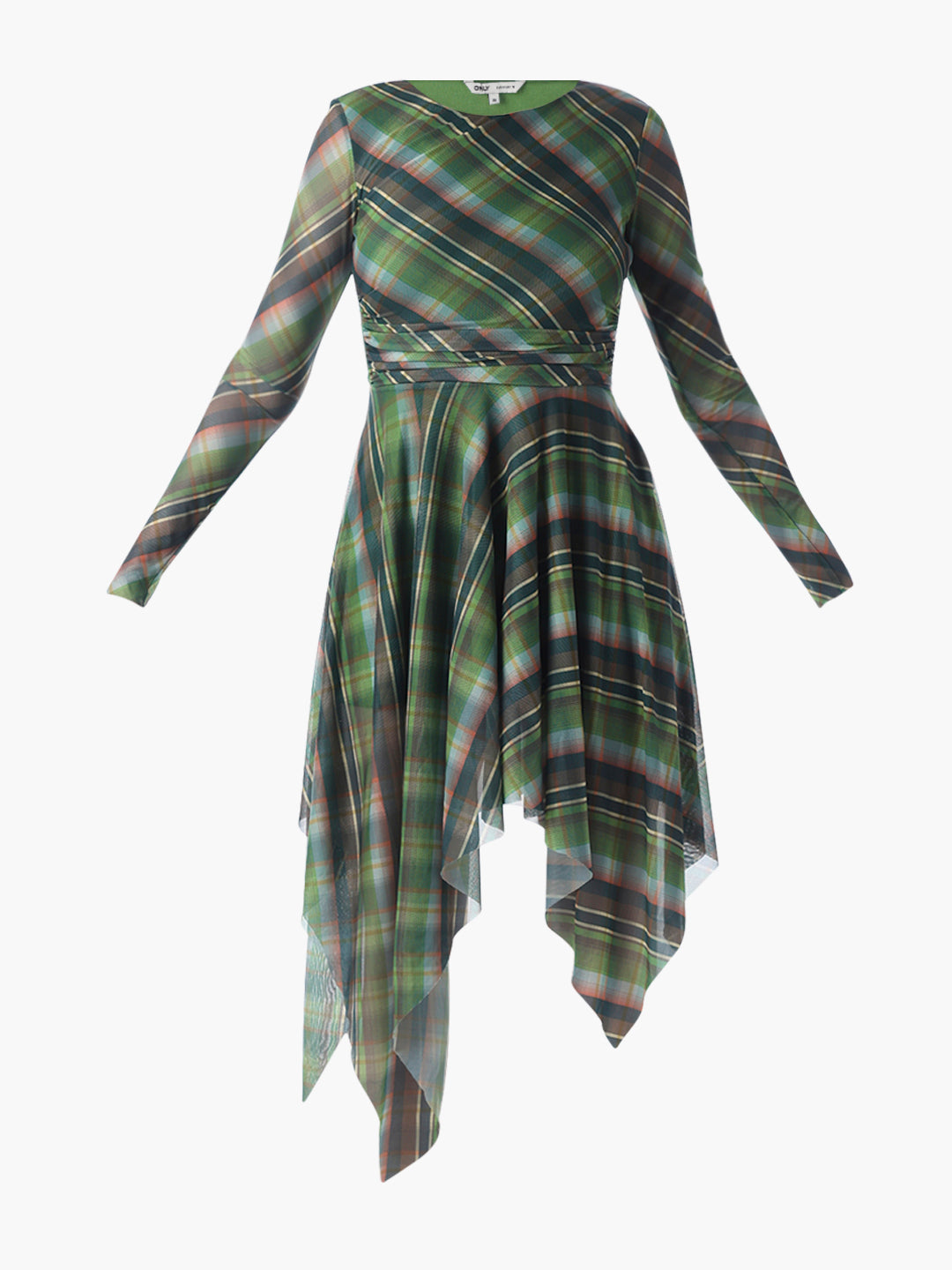 Green Plaid Print Asymmetric Dress
