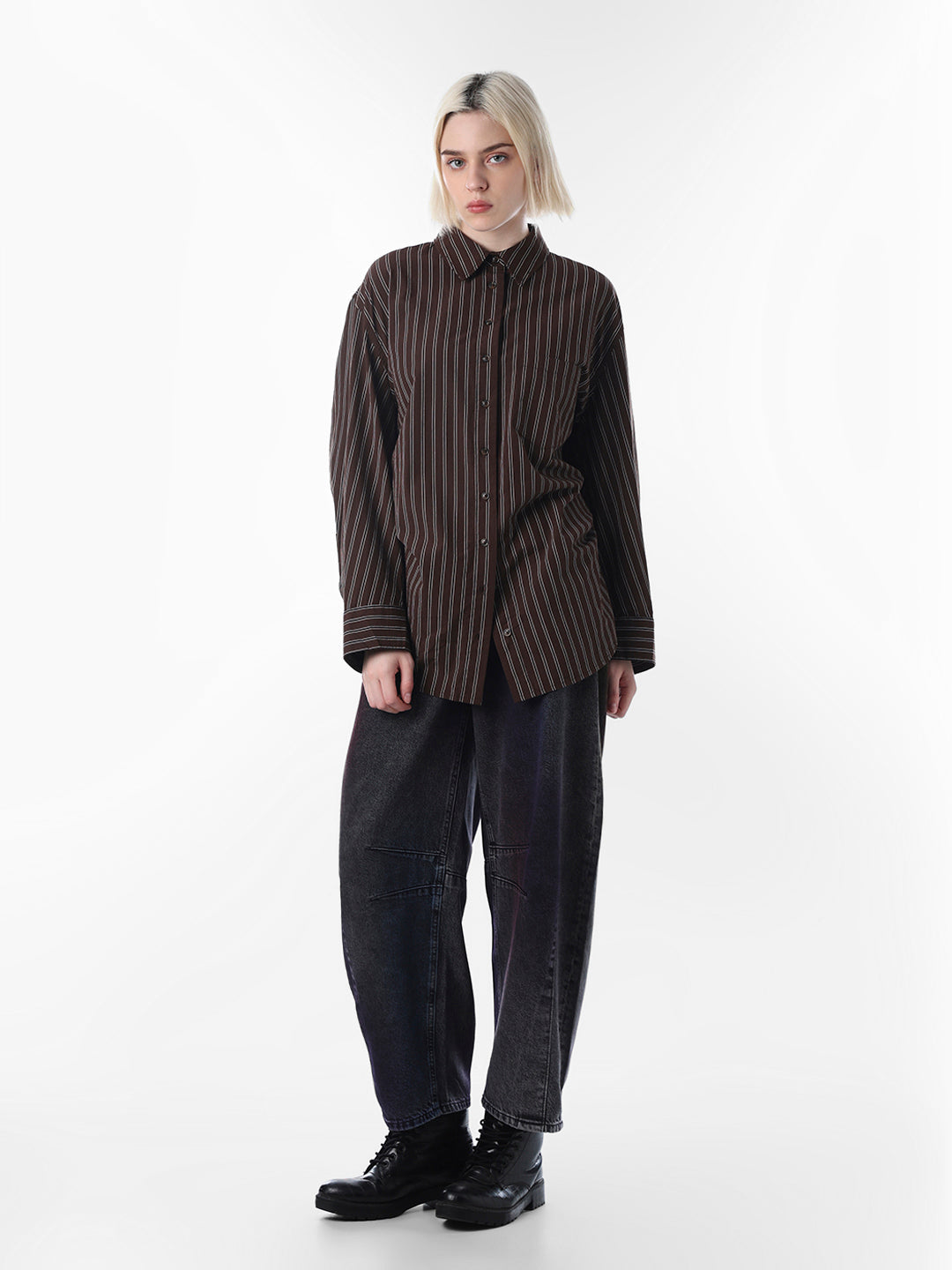 Dark Brown Striped Oversized Shirt