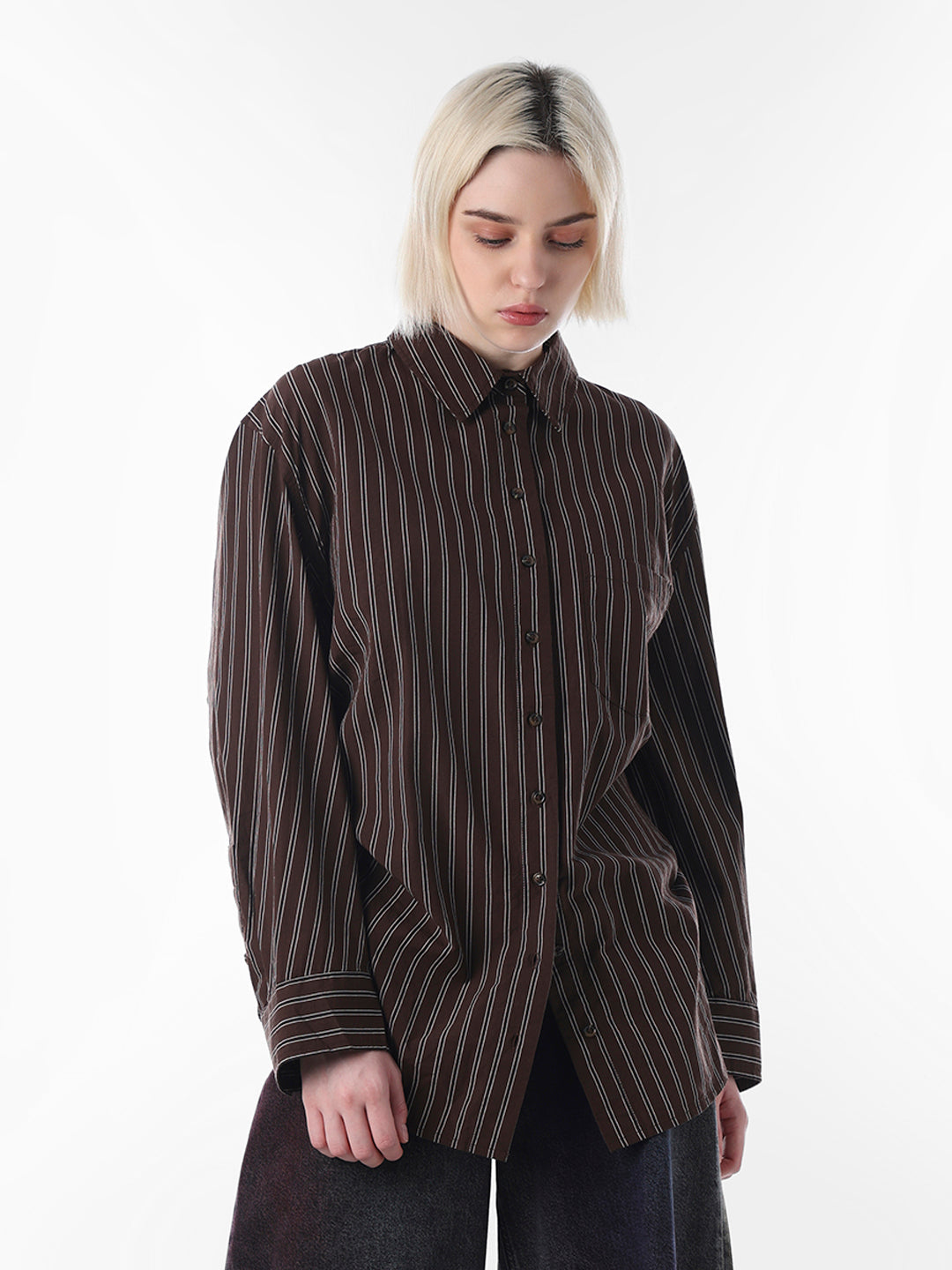 Dark Brown Striped Oversized Shirt