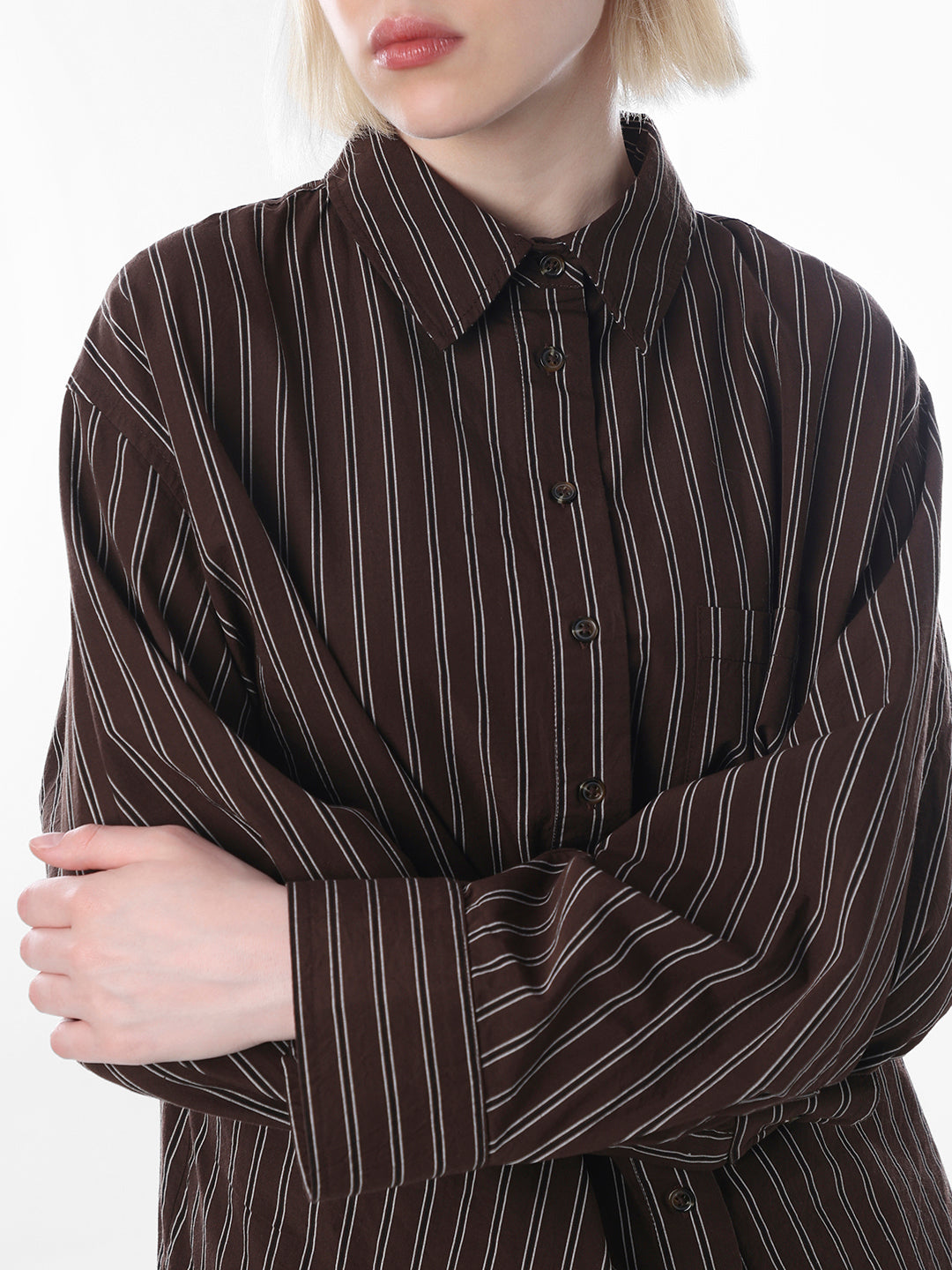 Dark Brown Striped Oversized Shirt